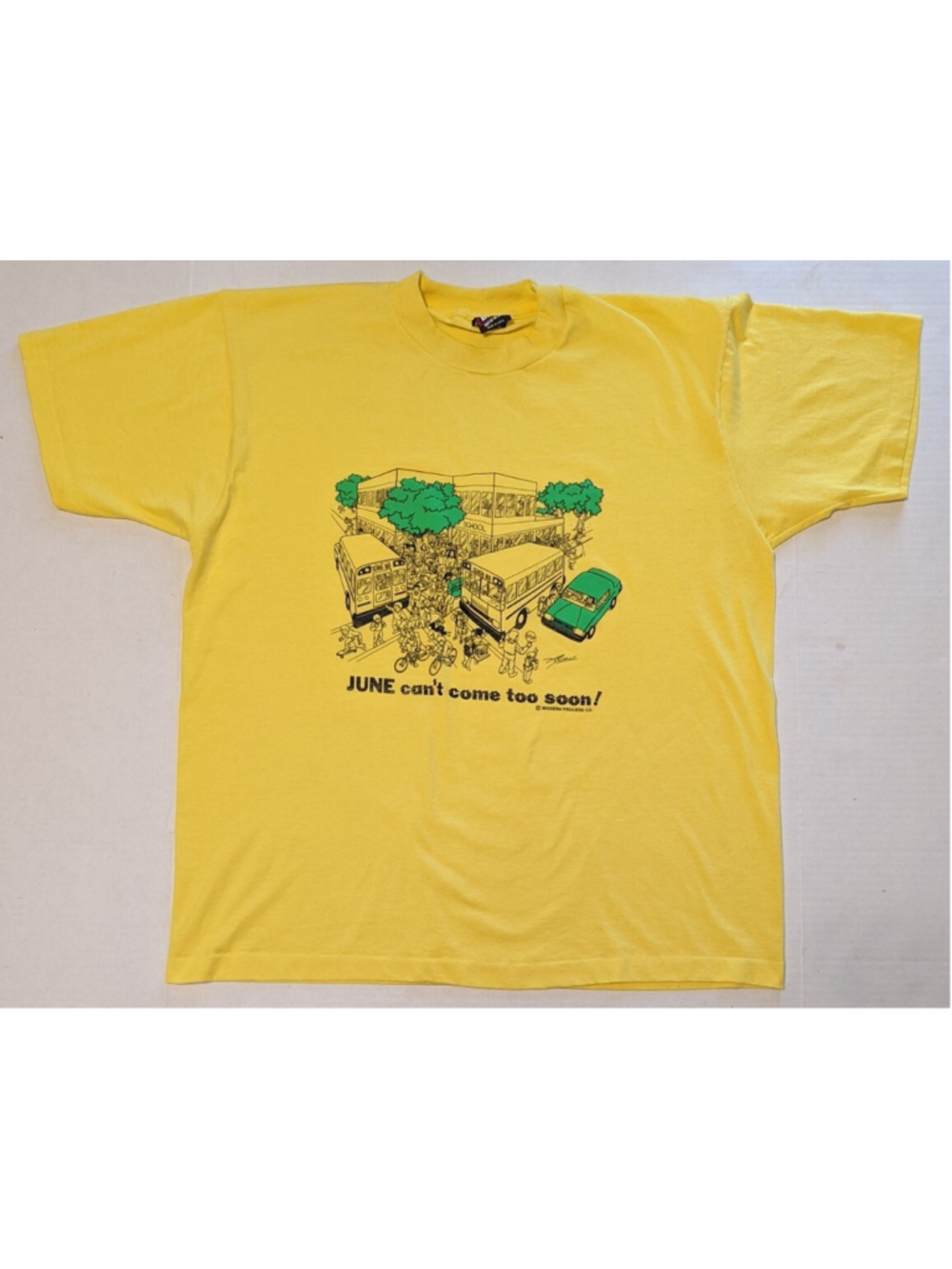 Vintage June Can't Come Too Soon Back to School Teacher T-Shirt 80's XL Yellow